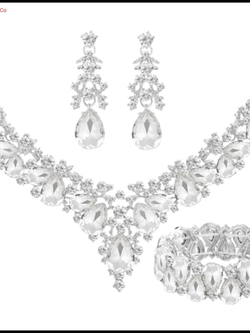 Silver Plated Crystal Leaf Cluster Jewelry Set Necklace Earrings Bracelet